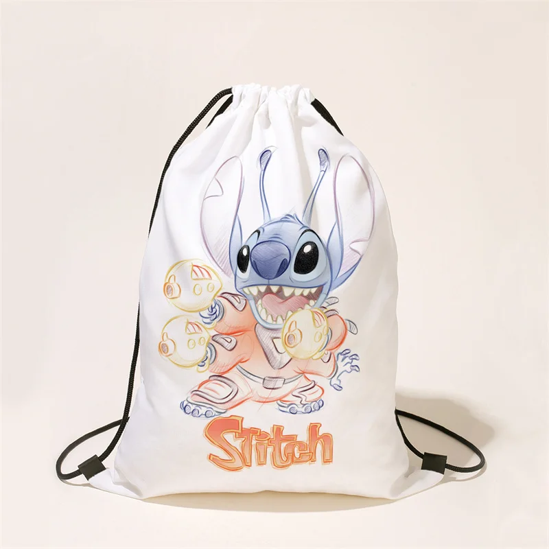 Nuevo Anime Disney Stitch impreso piel de melocotón bolso con cordón Kawaii Lilo Stitch estudiante mochila portátil bolsa de regalos de dibujos animados