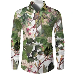 Hawaiian Shirts Graphic Floral Shirts Men Fashion Shirt Long Sleeve Cuba Beach Blouse Men Clothing Turn Over Single Men Clothing