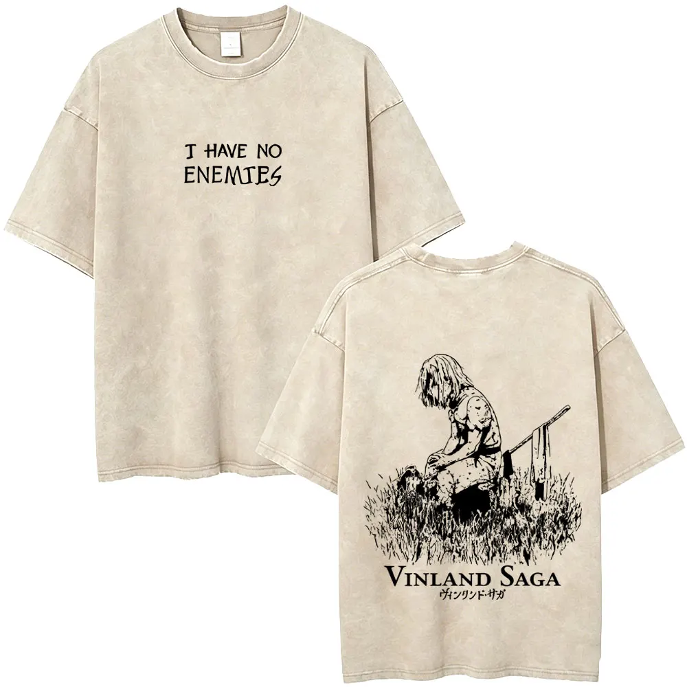 

Anime Vinland Saga Thorfinn I Have No Enemies Vintage Washed T Shirt Men's Women Manga Casual Oversized T-shirts Male Streetwear