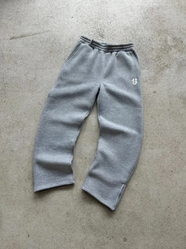 

HOUZHOU Y2k Embroidery Sweatpants Harajuku Personalized Pant Leg Zipper American Retro Pant Baggy Solid Color Hip Hop Trousers
