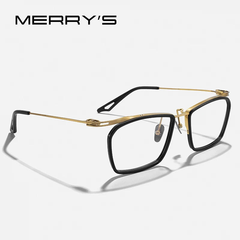 MERRYS DESIGN Pure Titanium Acetate Square Glasses Frame Prescription Eyeglasses For Men Optical Eyewear S2430