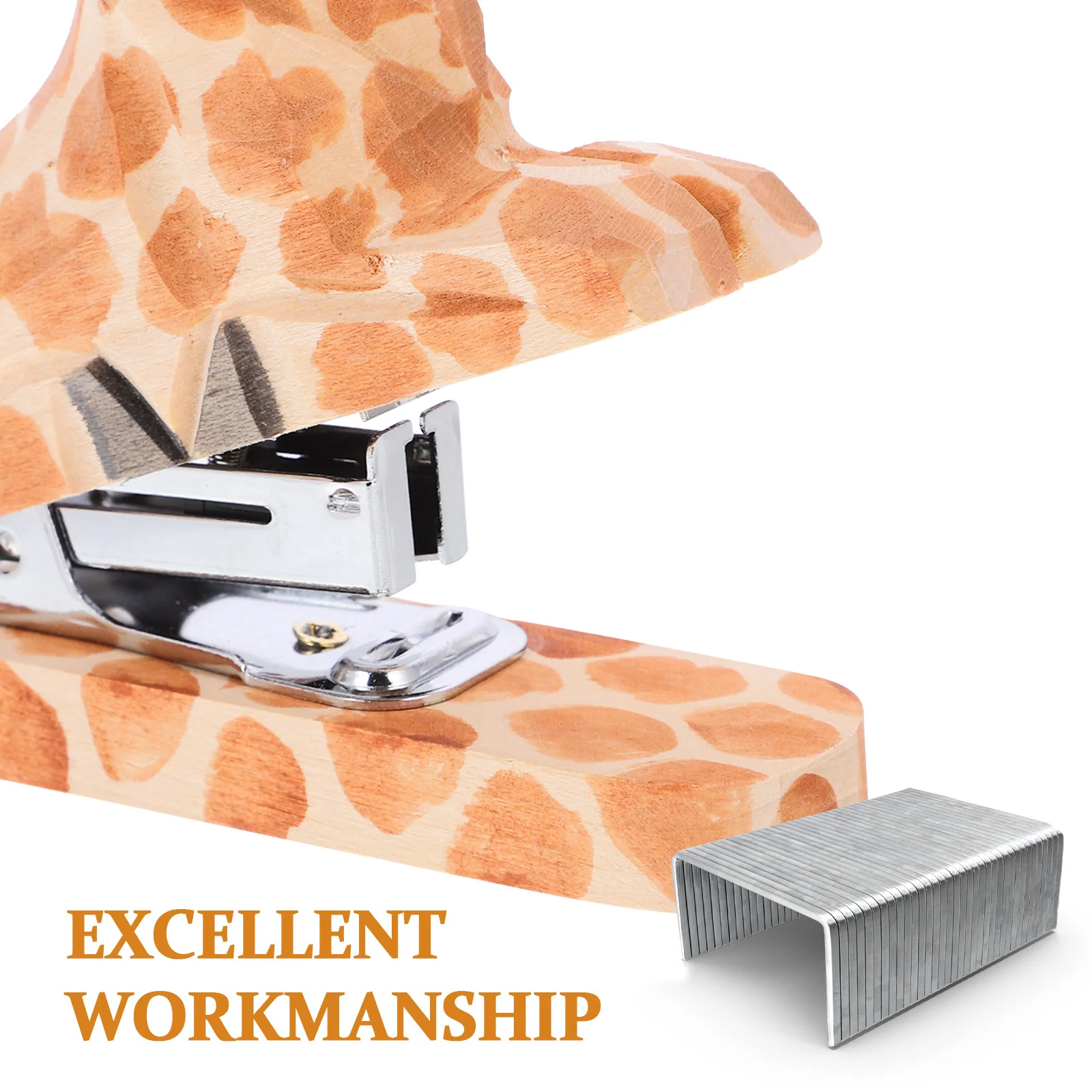 

Cartoon Animal Stapler Wooden Iron Material Desktop Office Decorative Stapling Tool For Papers Booklets Reusable Small Paper