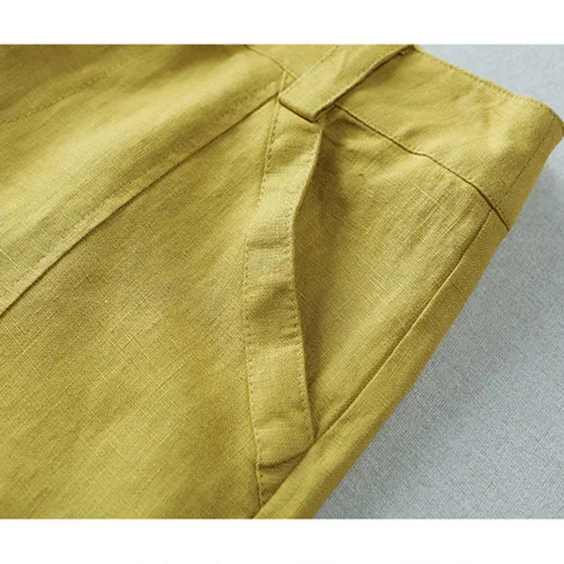 Women Cotton And Linen Wide Leg Pants Female Solid Color Loose Fitting Flax Straight Leg Trousers Ladies Leisure Flax Pantalons