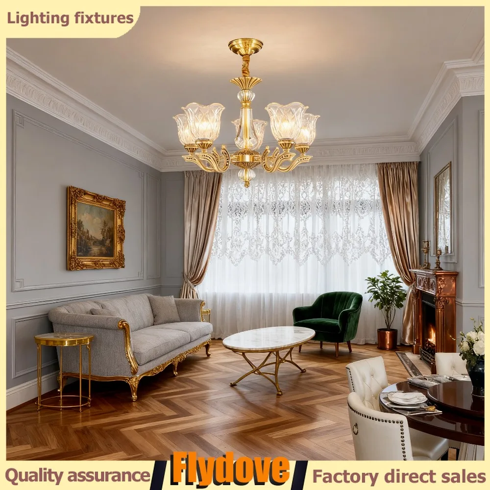 Luz de cobre francés, luz colgante de lujo para el salón, comedor moderno creativo, iluminación LED para dormitorio, luz colgante para el hogar