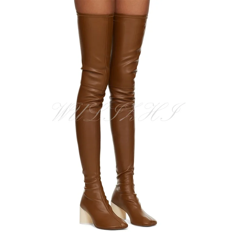 Women Tabi Black Thigh Boots Over Knee Long Stretch Boot Skinny Elastic White Round Heel Red Leather Pink Brown Fall Casual Shoe