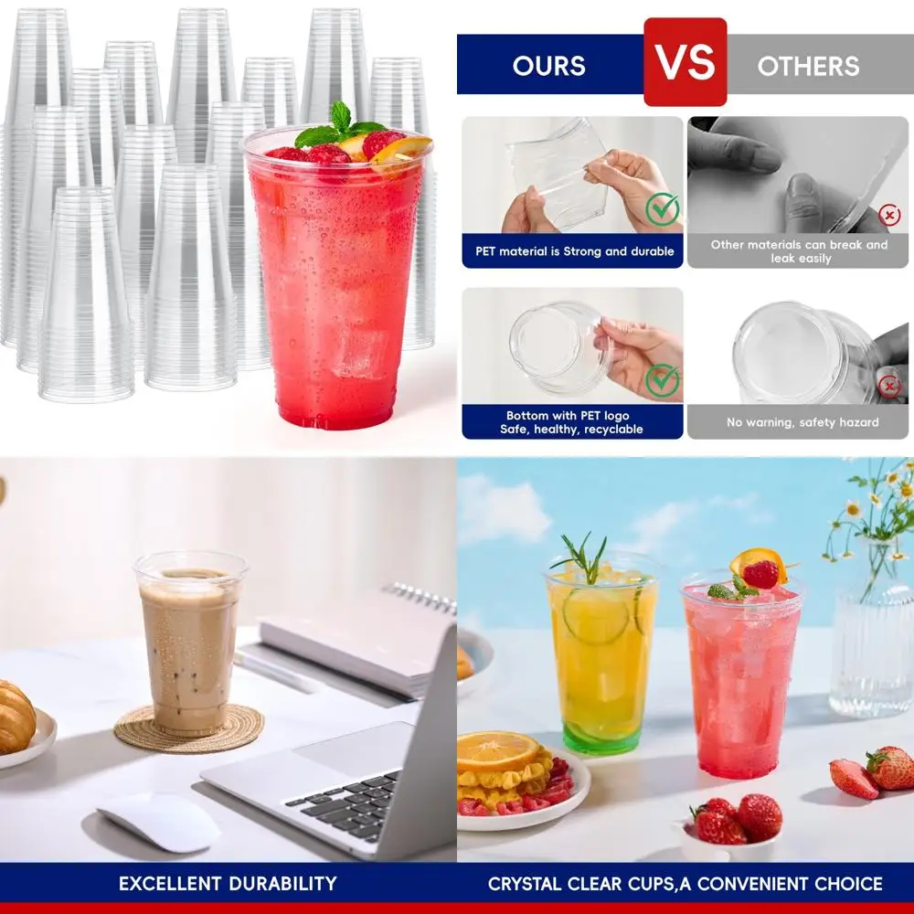 

Одноразовые пластиковые стаканчики, 20 унций, упаковка по 1000 штук, прозрачные стаканчики для вечеринок, свадеб, дней рождения, пикников и мероприятий на открытом воздухе