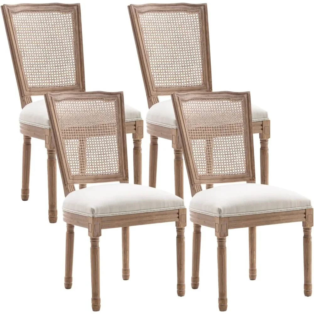 

A set of 4 French dining chairs with square backrests and exquisitely carved solid wood frames, suitable for living roomsLMYX