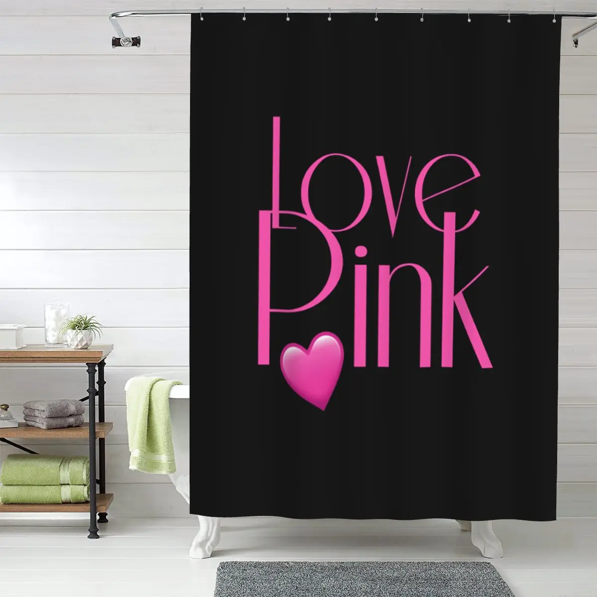 

Розовая занавеска для душа Love Pink, полиэстеровая, водонепроницаемая, с крючками