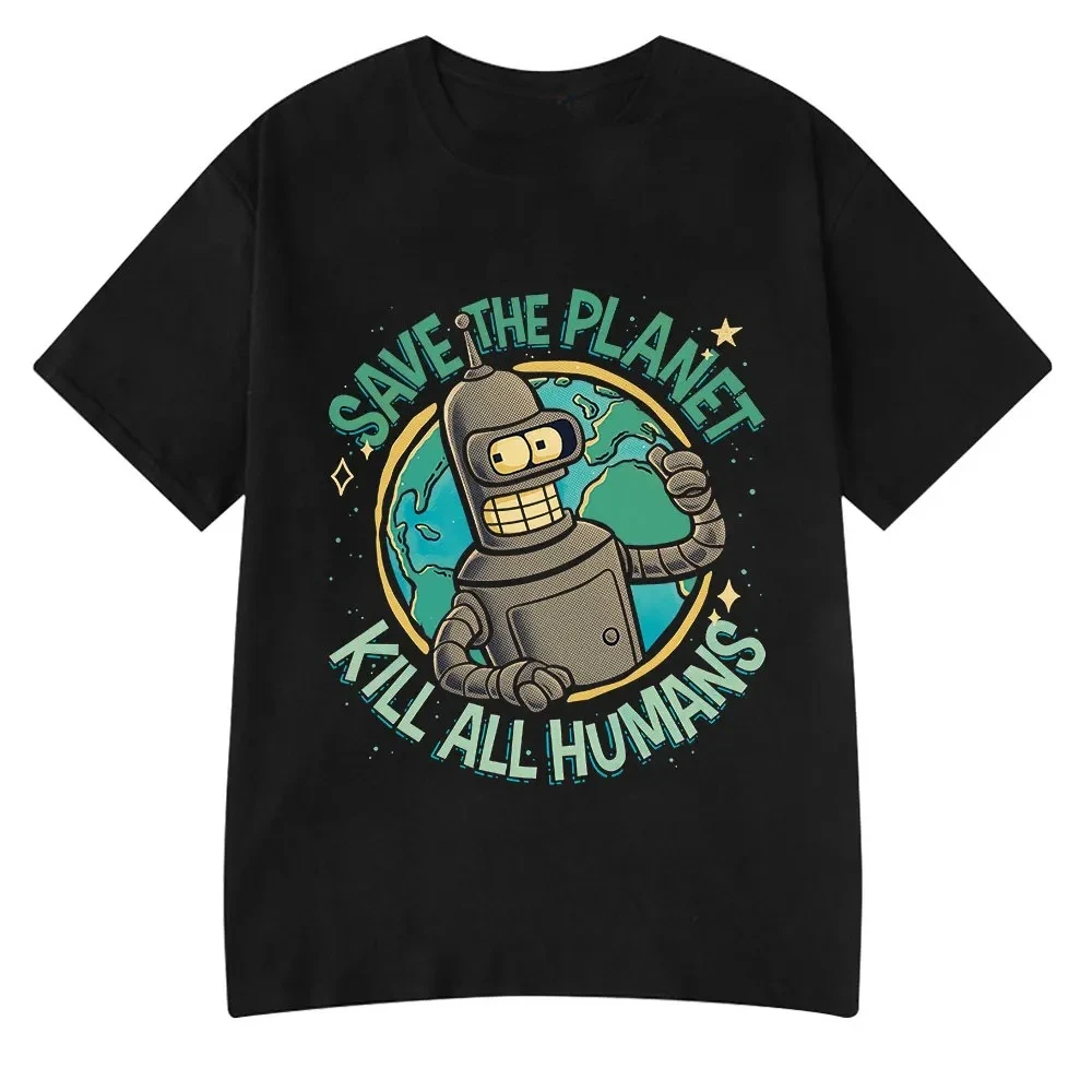 Funny Save The Planet Kill All Humans Robot Graphic Print Women T-shirt Fashion Summer Short Sleeve Women's Clothing Streetwear