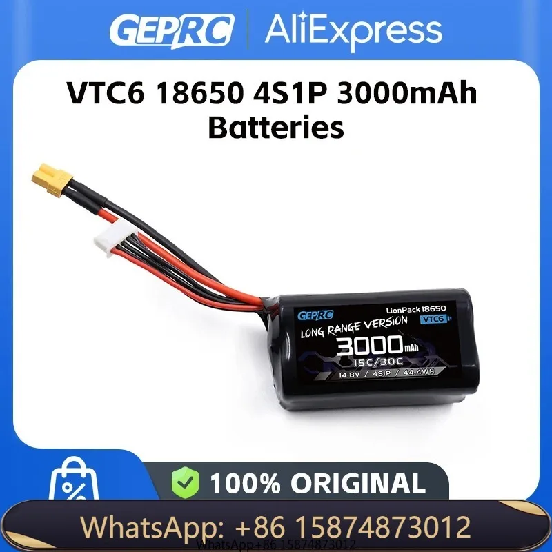 

GEPRC VTC6 18650 4S1P 3000mAh Bat teries XT30 XT60 Plug Suitable For RC FPV Quad copter Freestyle Longrange Series Dr one