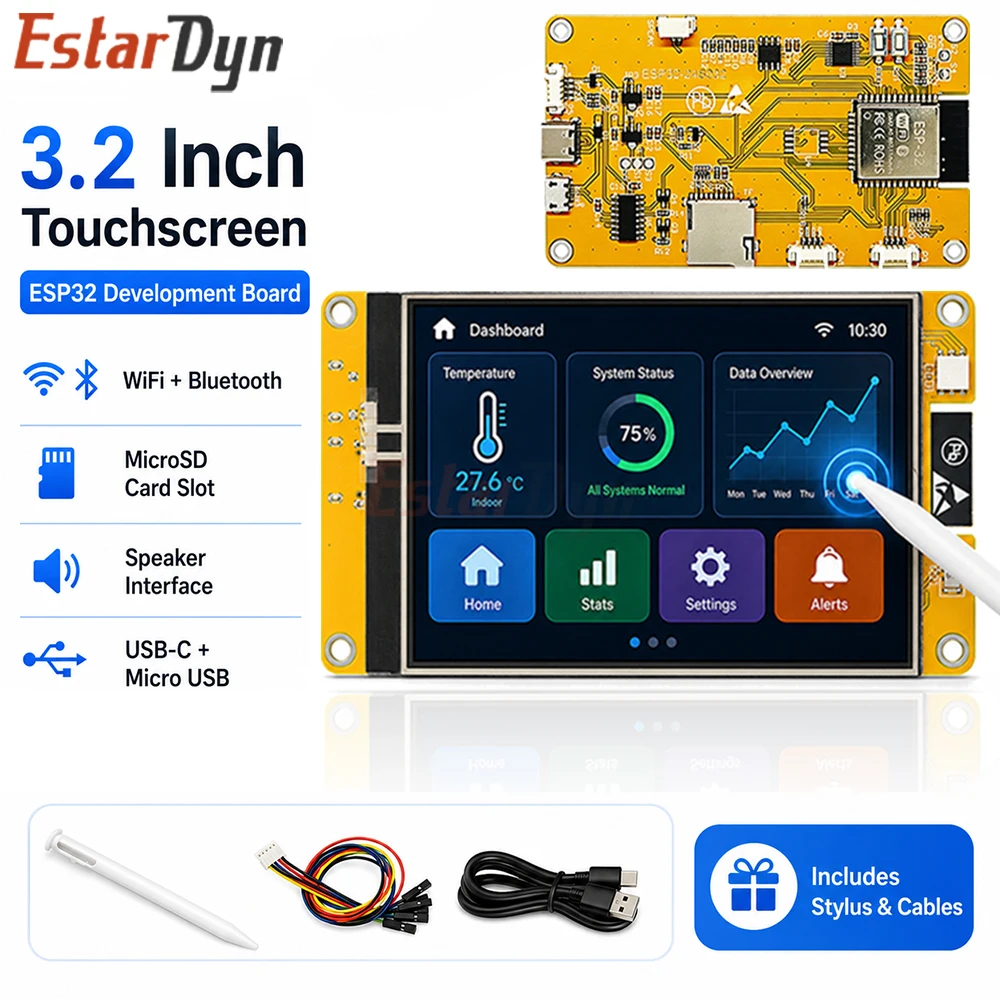 Estardyn ESP32 3.2 Inch TFT Touch Display Development Board 240x320 Type-C WROOM LVGL HMI Screen Module for Embedded DIY