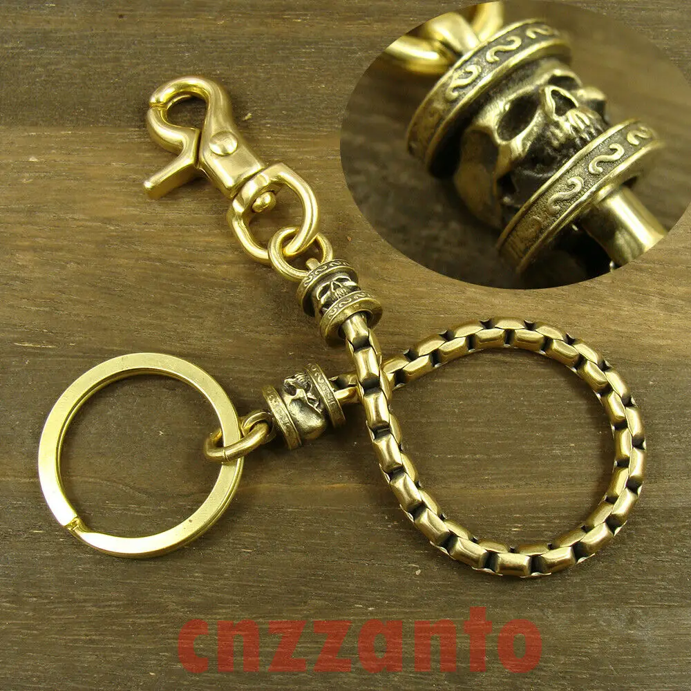 Solid Brass Skull Statue key chain ring swivel eye snap for DIY Ornaments hook clip