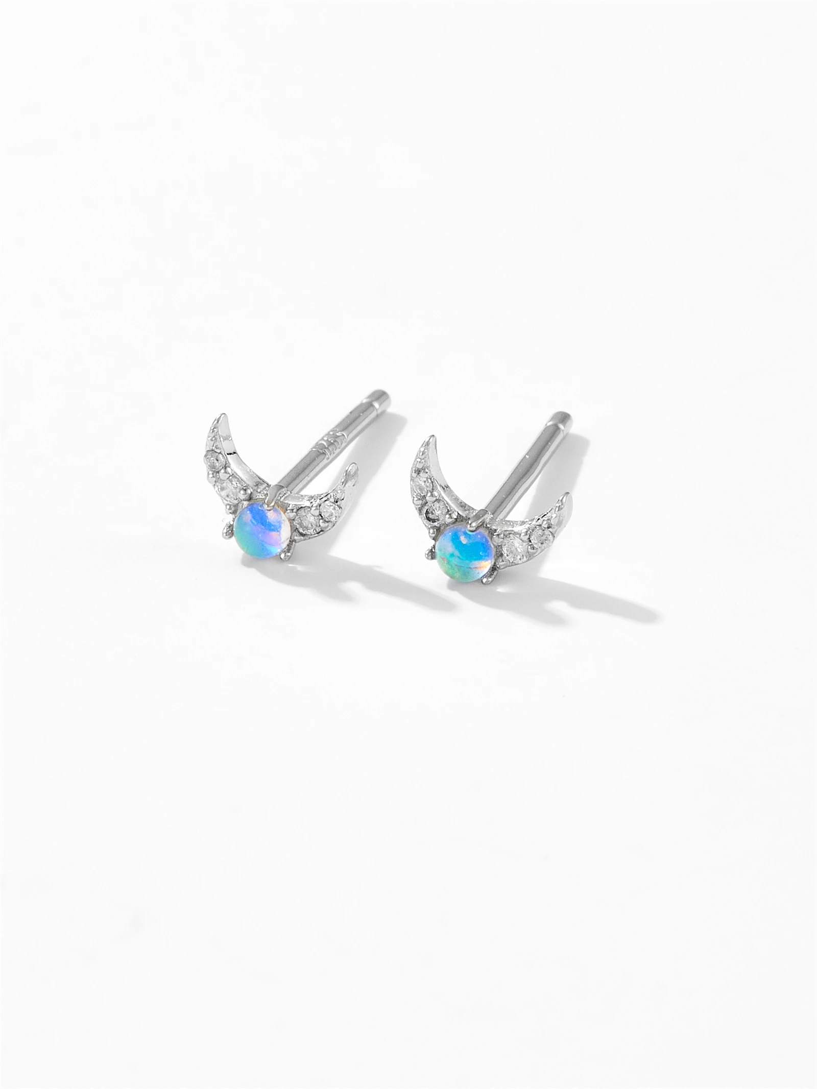DPLAOPA 100% 925 Sterling Silver Gold Opals Moon Stud Earring Clips Piercing Women Jewelry 2024 Piercing Fine Jewels image 2