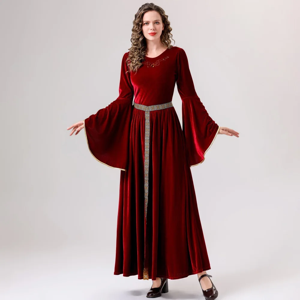 Medieval Dress for Women Renaissance Vintage Court Queen Costume Long Sleeves Faire Dress Female Blue Red