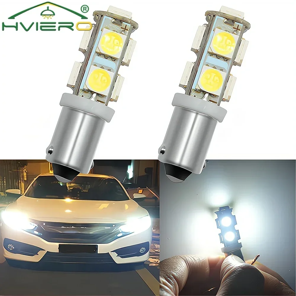 2Pcs White DC 12V 1156 Ba9s T4W 5050 9smd Led Interior Reading License Plate Bulbs Tail Lamps Gauge Lights Ultra Bright Lighting