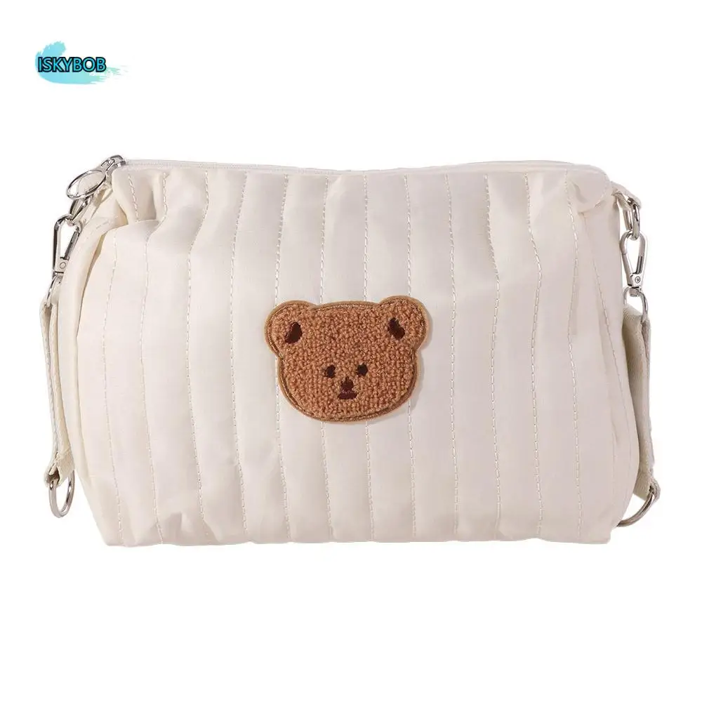 

Bear Stroller Organizer Bag Zipper Embroidery Pram Storage Bag Quilted Cotton Nappy Sanitary Pads Organizer Mommy Bag Travel