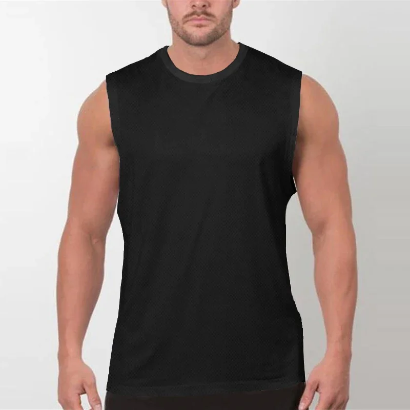 Newest Plain Gym Bodybuilding Running Vests Mesh Breathable Quick Dry Sleeveless T-shirts Mens Fitness Muscle Sports Tank Tops