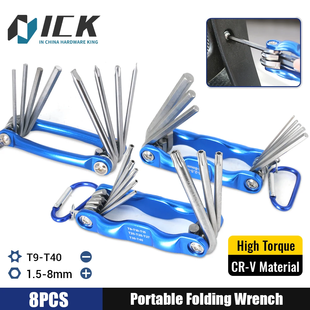 

Portable Folding Wrench Set Aluminum Alloy Handle, Hex Wrenches (1.5-8mm) & Torx Wrenches (T9-T40) Lightweight and Easy to Carry