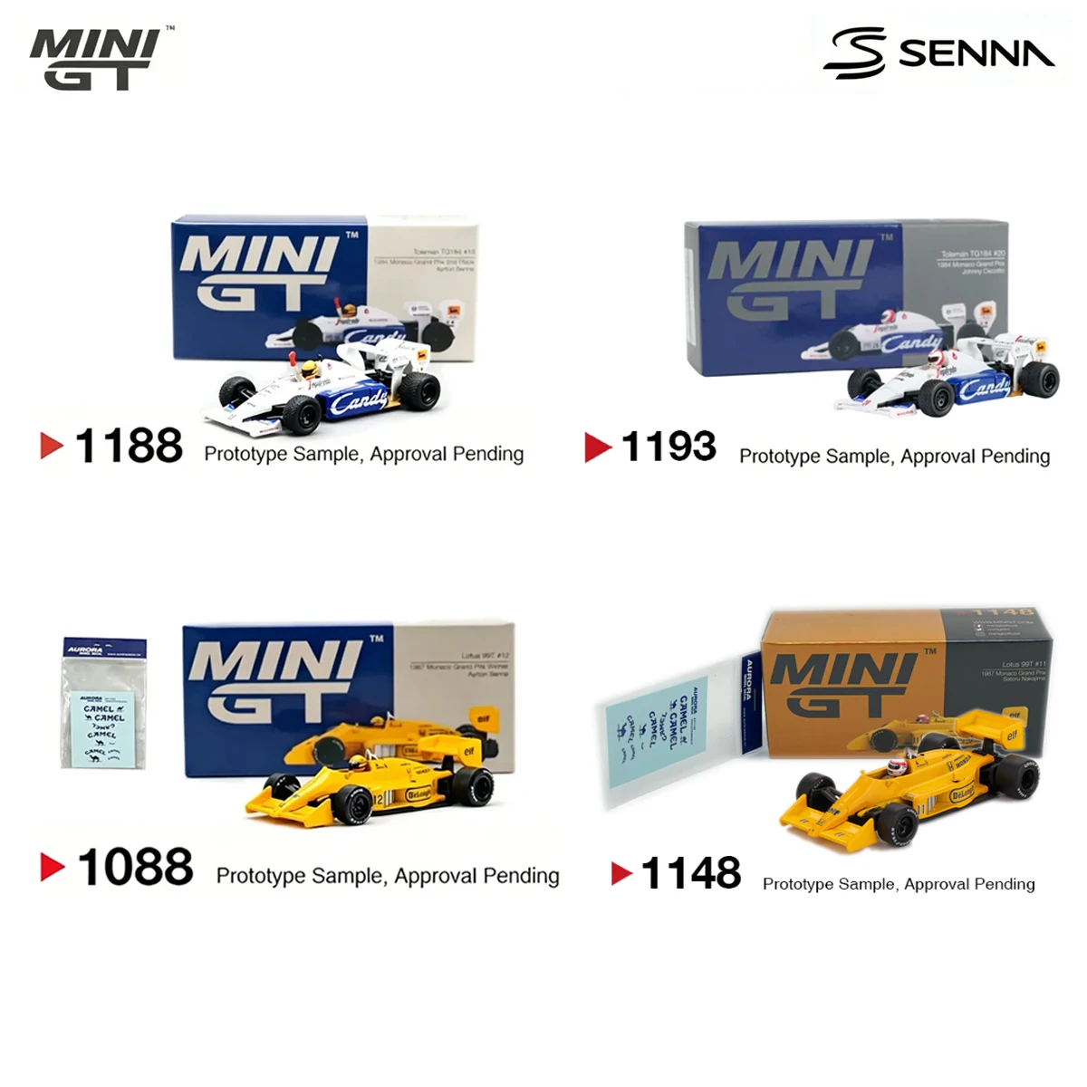 MiniGT 1:64 Ayrton Senna F1 Toleman TG184 #19 MiniGT 1118/1193& Lotus 99T #12 Monaco Winner MiniGT 1088/1148 Diecast Model Car