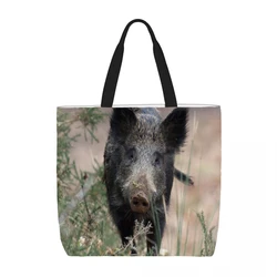 wild boar ferocious animal  Handbag Printed Travel Shoulder Bag Large Capacity Women's Shopping Strap Casual Canvas Strap