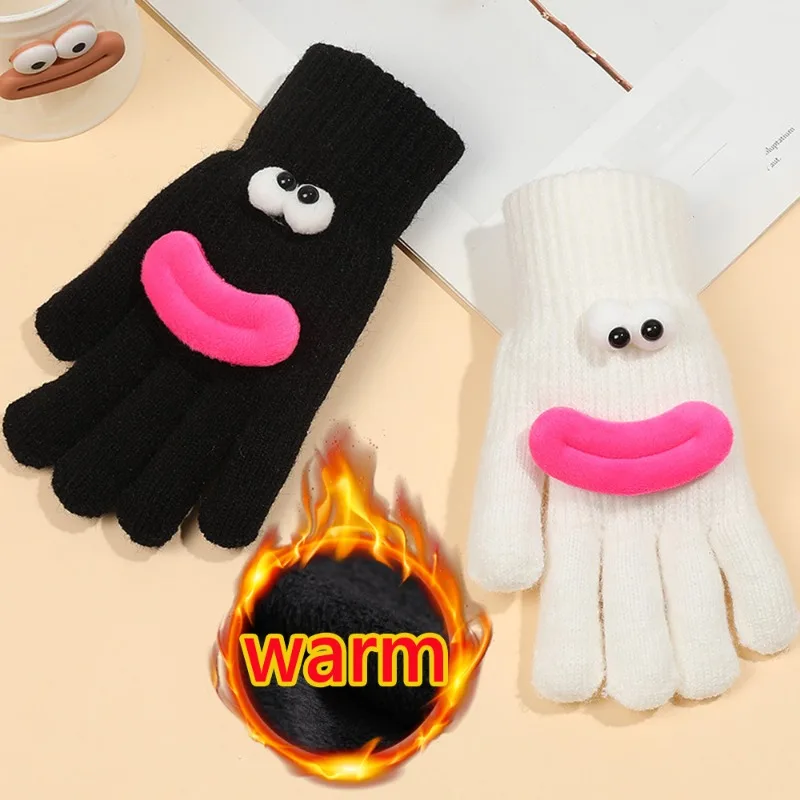 Korean Version Funny Knitted Gloves Women Autumn Winter Warm Cute Cartoon Student Full Finger TouchScreen Split Finger Gloves