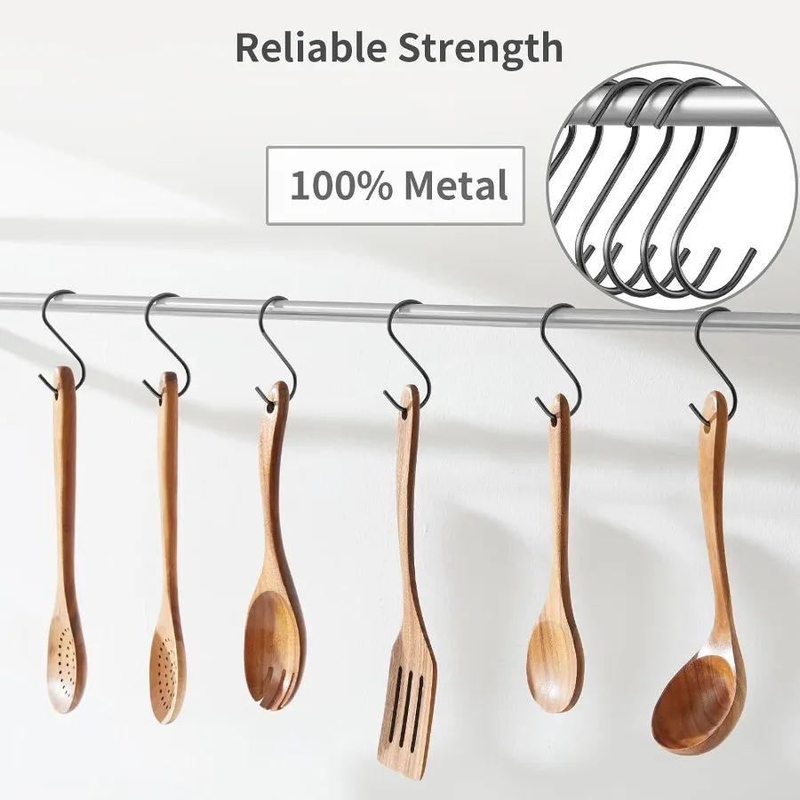 6 عبوات من خطافات شديدة التحمل 3.5 Ih خطافات معدنية سوداء لتعليق أدوات المطبخ وأواني الملابس وأكياس المناشف والنباتات