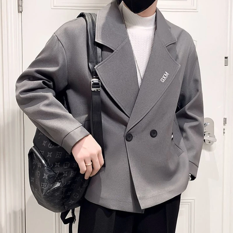 Men\'s Suit Jackets Cropped Oversize Coat Plus Big Size Short Gray Fashionable Male Blazer Casual New in Korean Style Clothes