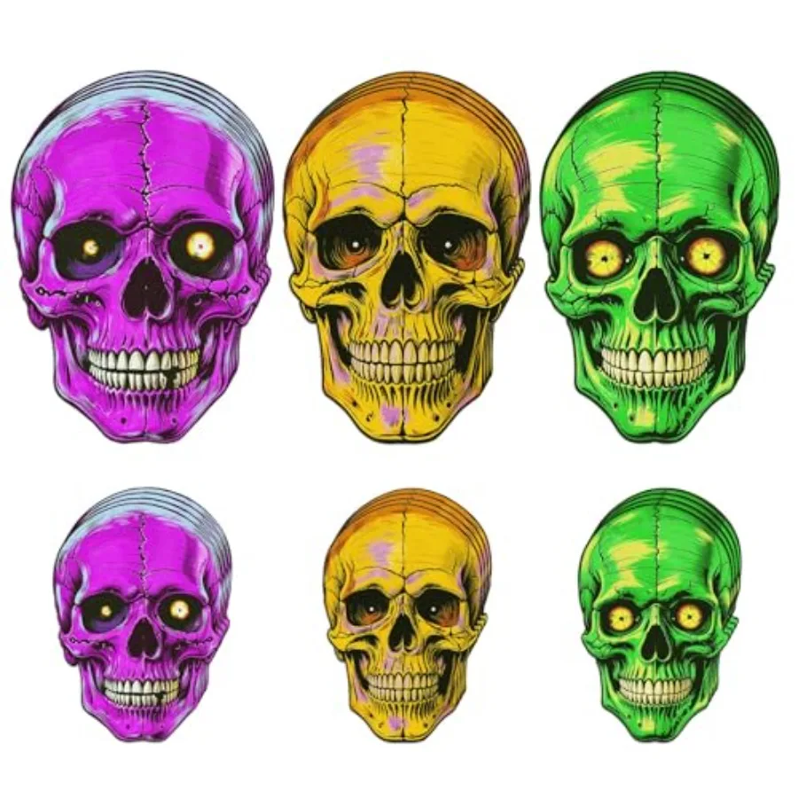 

24 Pcs Glow in The Dark Halloween Decoration Vintage Nite-glo Skull Cutouts Fluorescent Skull Shaped Die Cut Out Large Size for