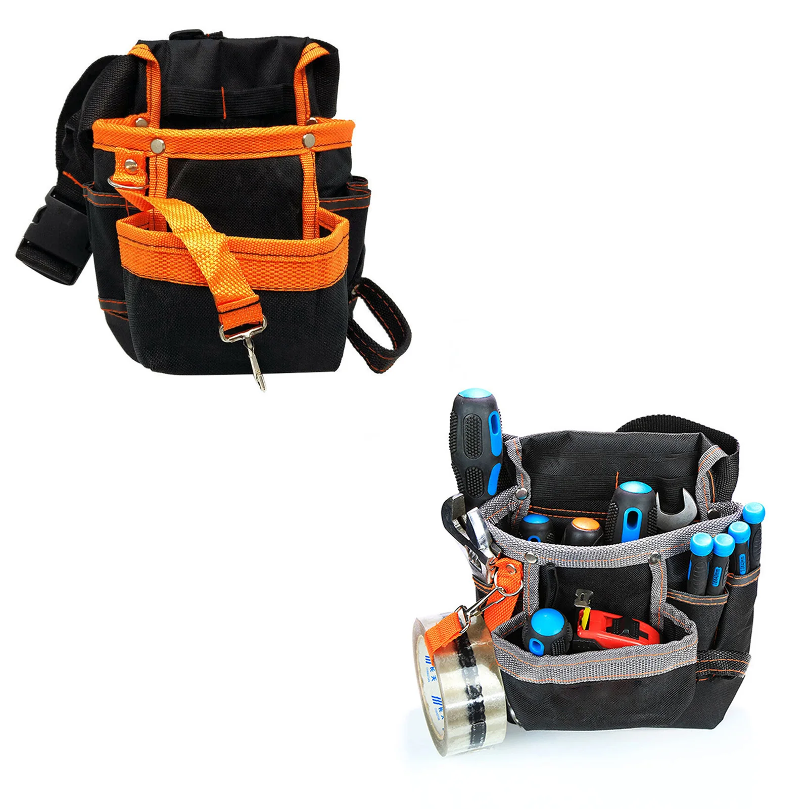 8-Pocket Single Side Tool Belt Pouch Universal-fit Steel Clip and Tunnel for Electrician Pliers Screwdrivers