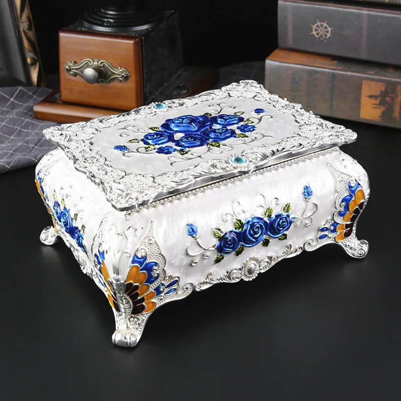 

Flower Decroative Vintage Metal Case Rose Carved Jewelry Box Enameled Necklace Pendant Ring Gift Storage organizer Z153