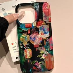 Vortex pattern black background full screen color lantern phone case for iPhone 11 12 13 14 15 16 17 pro max