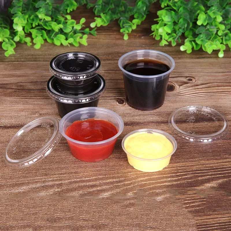 Juego de 100 tazas de porciones con tapas, contenedor de salsa de plástico desechable, caja de aderezo para ensalada, condimentos, Mini organizador de cocina