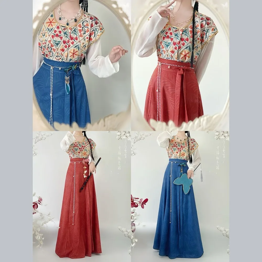 Conjunto hanfu original da dinastia tang-beizi feminino com gola redonda + saia de cintura alta vestido hanfu roupas tradicionais modernas chinesas