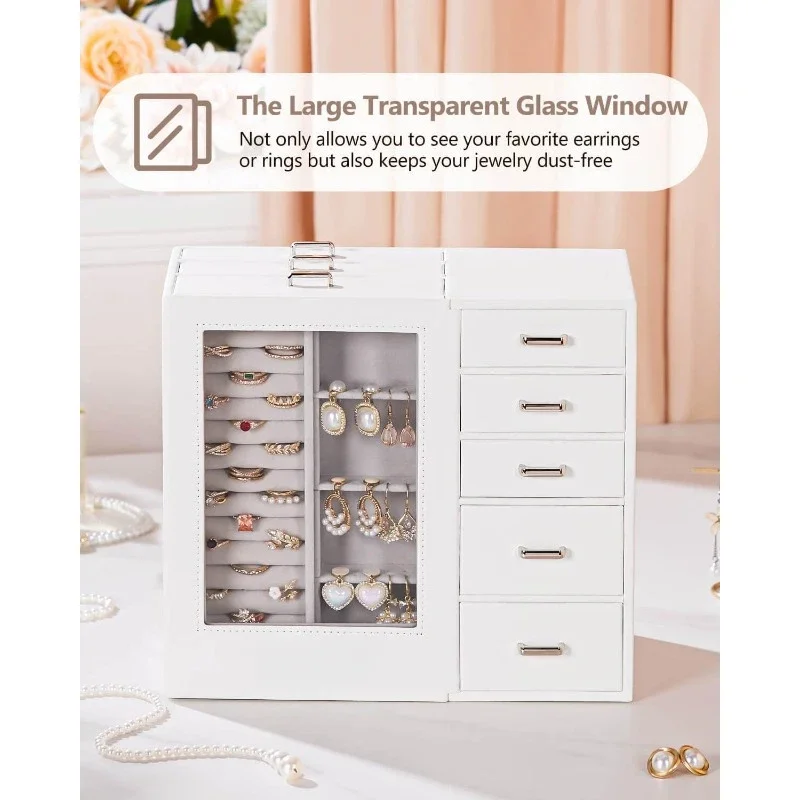 

New Products Hot SaleLarge jewelry box/storage box/box with glass rings, bracelets window, drawer can store necklaces,