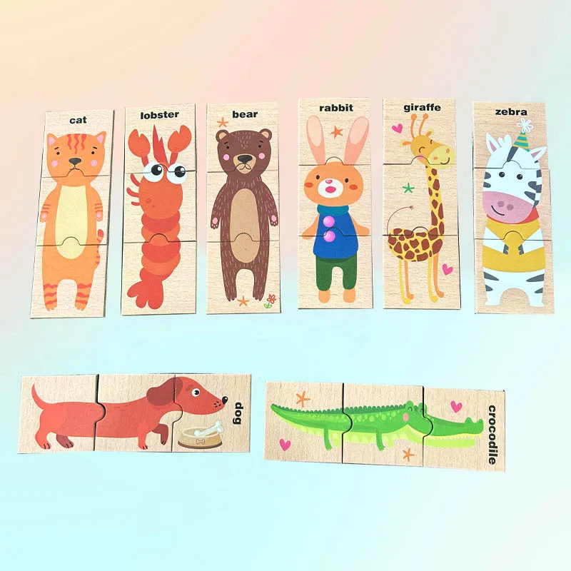 48-delige houten dierenpuzzelspeelgoed voor het matchen, verpakt in een doos, dierenkoppelingsspel, cadeau voor kinderen