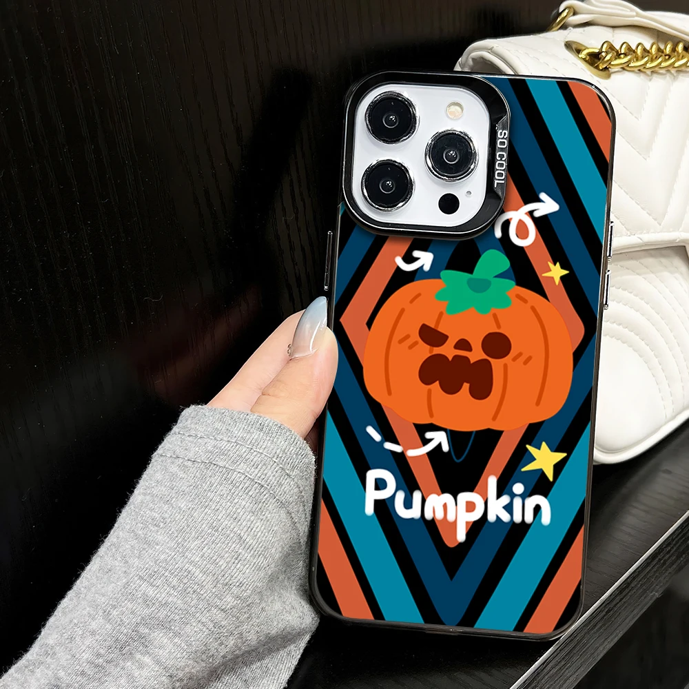 Halloween Cute Pumpkin Ghost Bones Kawaii Phone Case for iPhone 16 12 13 14 15 11 Max Pro Plus Laser IMD Color Shell