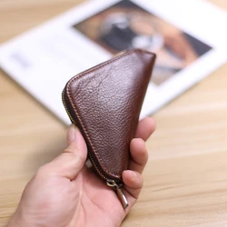 Original Leather Key Wallet for Men Short Vintage Handmade Zipper Car Key Holder Coin Purse Card Case Bag Organizer Housekeepe