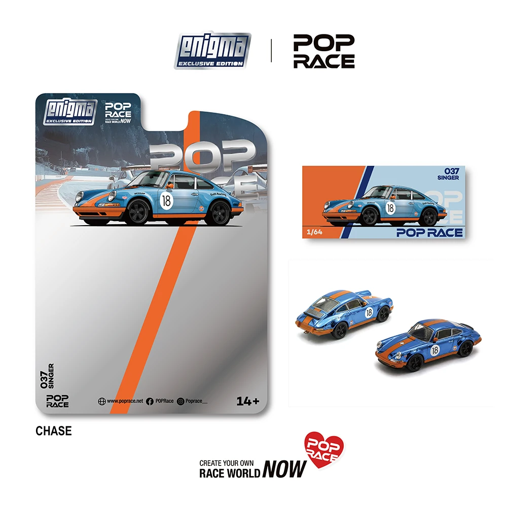【Presale】Pop Race 1/64 Singer Racing Diecast Alloy Car Model Orange & Blue with Display Case, Limited Tuning Miniature Gifts