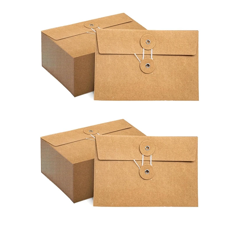 80 Pcs Kraft Paper Envelopes With String Tie Closure Project Pockets Document Organizer, 4.53 X 6.7 Inches (Brown)