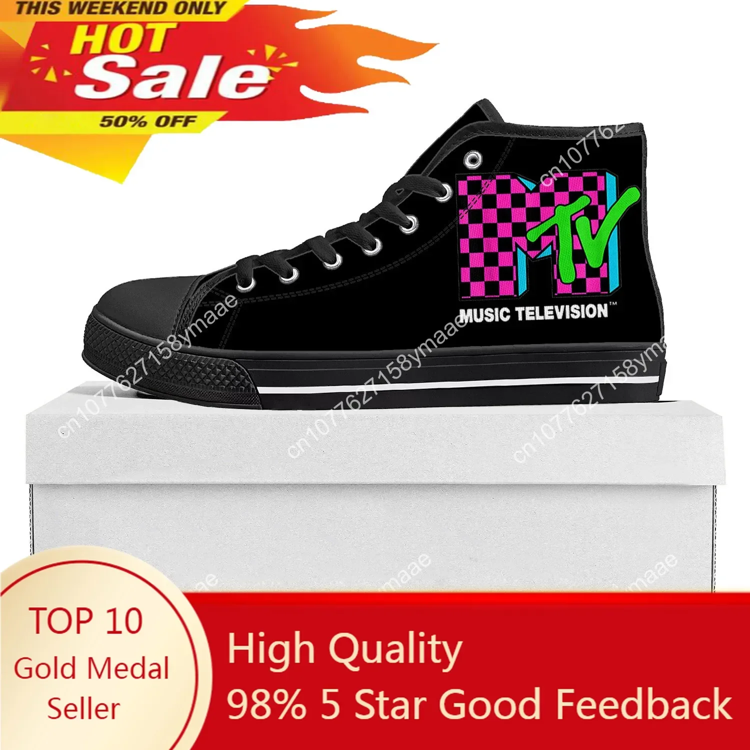 Mtv Music Television High Top High Quality Sneakers Mens Womens Teenager Canvas Sneaker Casual Custom Made Shoes Customize Shoe