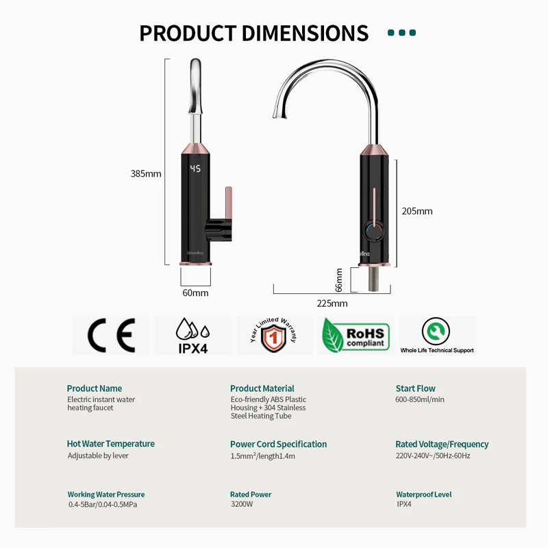 Briwellna Electric Faucet 220V Tankless Mini Heater For Home Kitchen Faucet 2 in 1 Swivel Spout Flower Heater Heated Tap Mixer