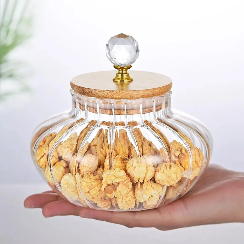 Airtight Glass Sealed Jar Wooden Lid Moisture-Proof Sugar Salt Container Diamond Shape Grip Clear Coffee Bean Storage Tank