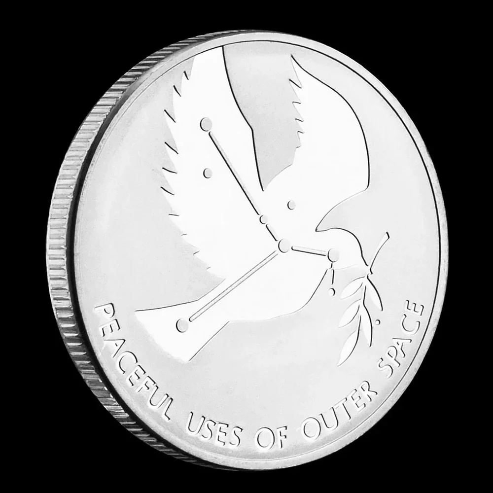 US Peaceful Uses of Outer Space Silver Plated Souvenir Coin Peace Dove Pattern Collectible Coin Commemorative Gift