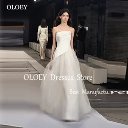 OLOEY 2025 Elegant Strapless Ivory Wedding Dress Floor Length A Line Bridal Gown Pleats Satin Tulle Korea Photoshoot Customized