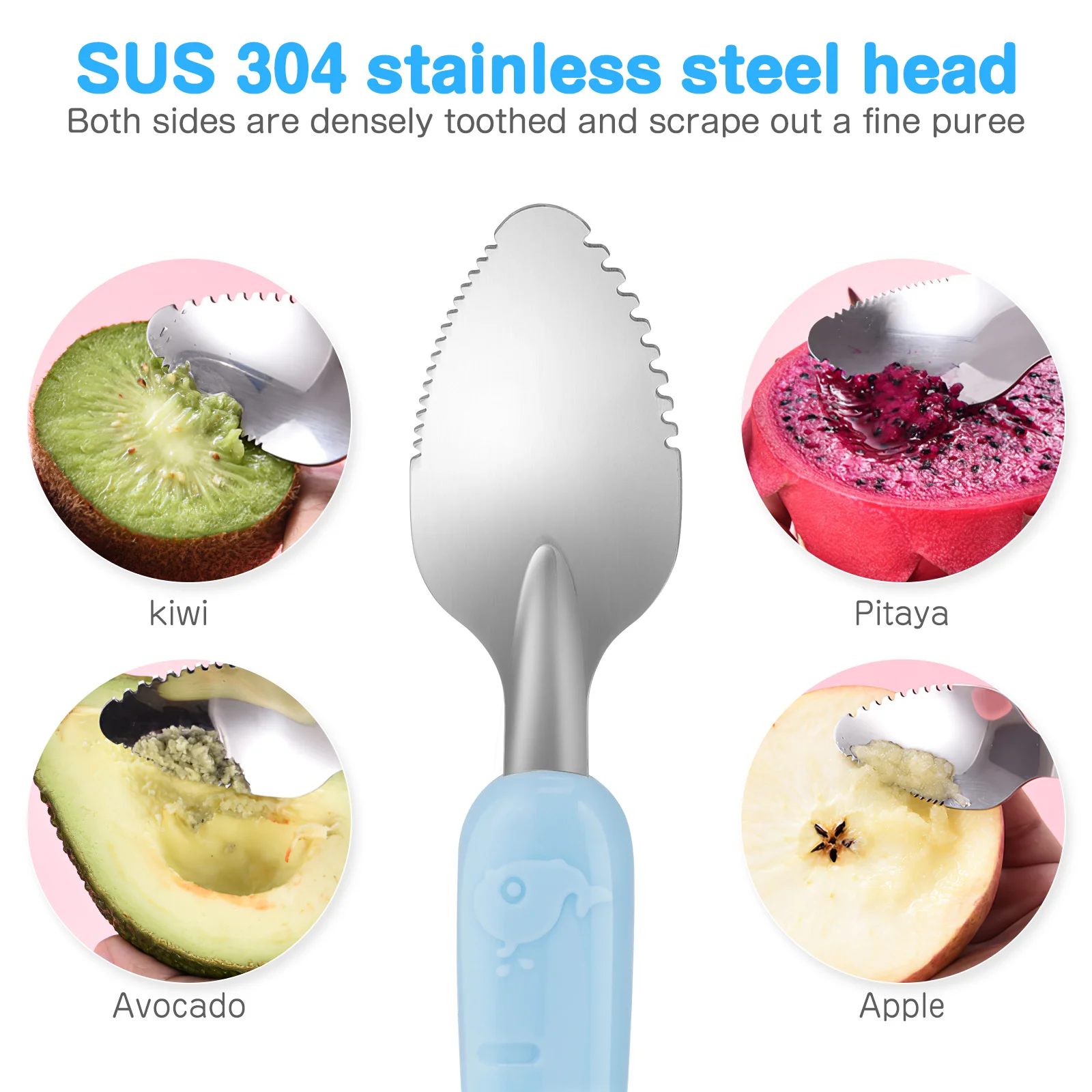 2 قطعة ملعقة هريس الفاكهة برأسين مقبض من السيليكون أداة تغذية الطفل غير قابلة للانزلاق أدوات مائدة للأطفال الصغار للتعلم والنزهة #1