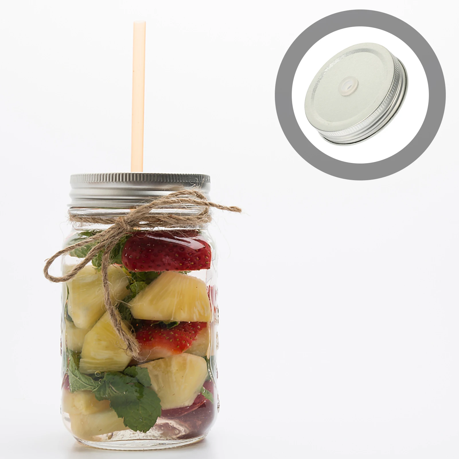

12Pcs Leak Proof Jar Lids with Straw Hole Reusable Mason Jar Sealing Lids for Food Storage Drinking Cup Covers Secure Canning