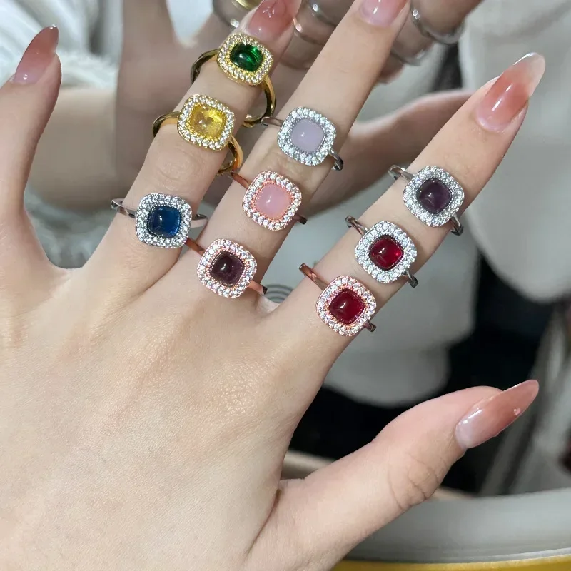 

MDL Moissanit1 Style High Definition Simple Candy Ring Gold-plated Korea Dongdaemun Fashion Super Shiny Colourful Treasure Ring