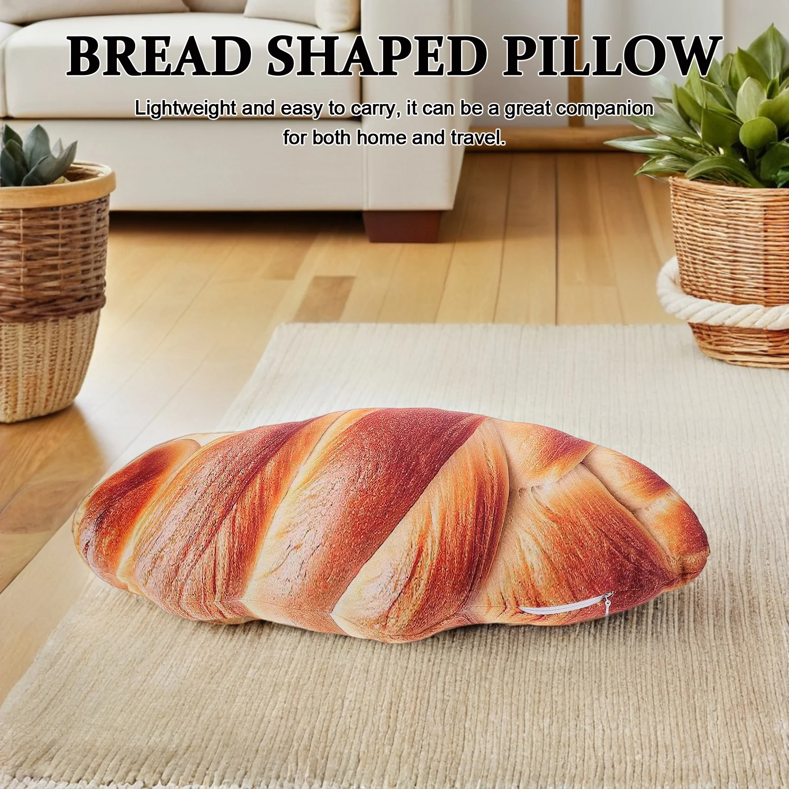 وسادة الرغيف الفرنسي المحاكاة بتصميم الخبز الواقعي وسادة زخرفية مريحة لغرفة المعيشة وغرفة النوم والسفر للاستخدام اللطيف