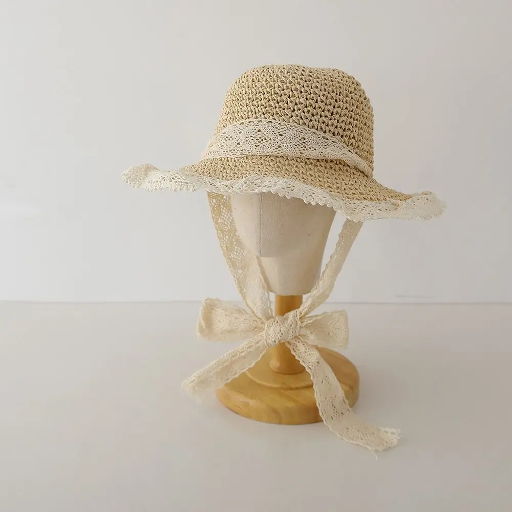 الدانتيل يصل الأطفال القش قبعة الشمس الكورية نمط التظليل قبعة الكرتون ظلة قبعة طوي صياد قبعة الأطفال قبعة بواقٍ للشمس الصبي #2
