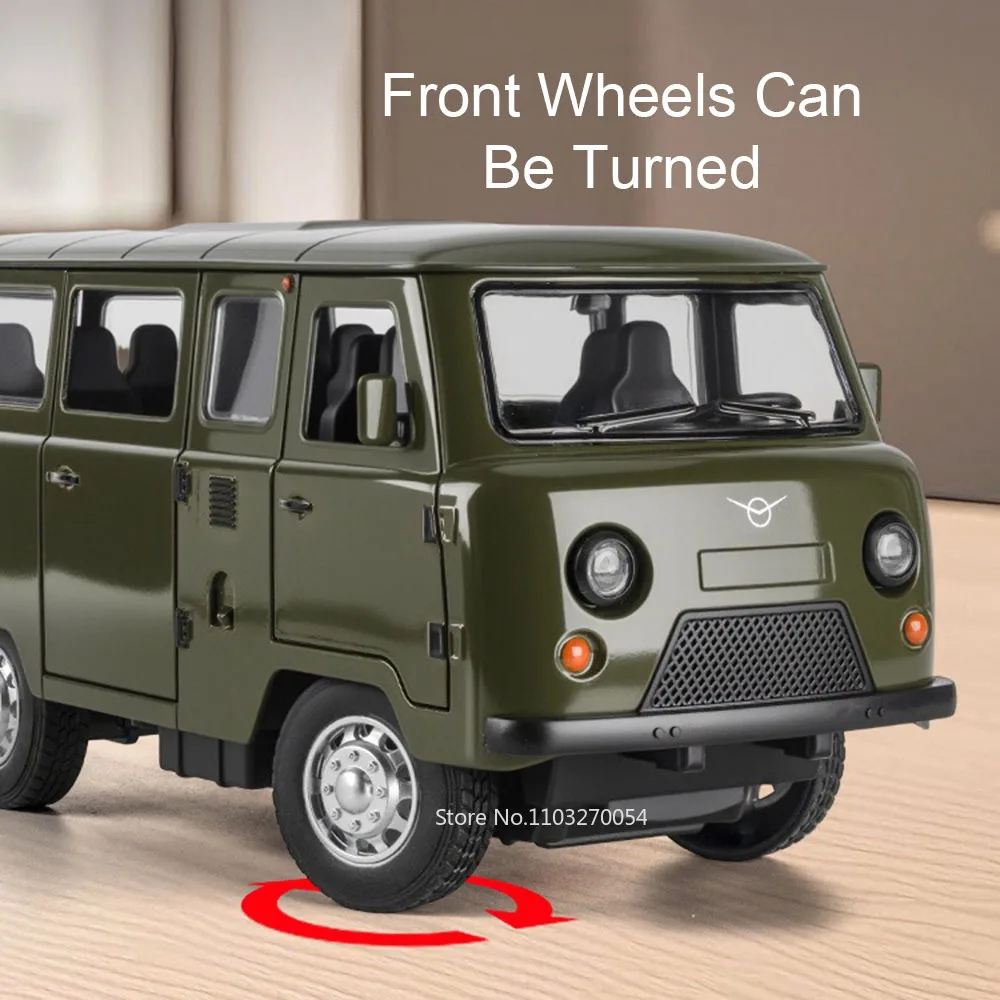 1:18 rússia liga uaz viajante caçador diecast modelo brinquedos carro spund luz puxar para trás 6 portas abertas veículos menino crianças presente ornamento